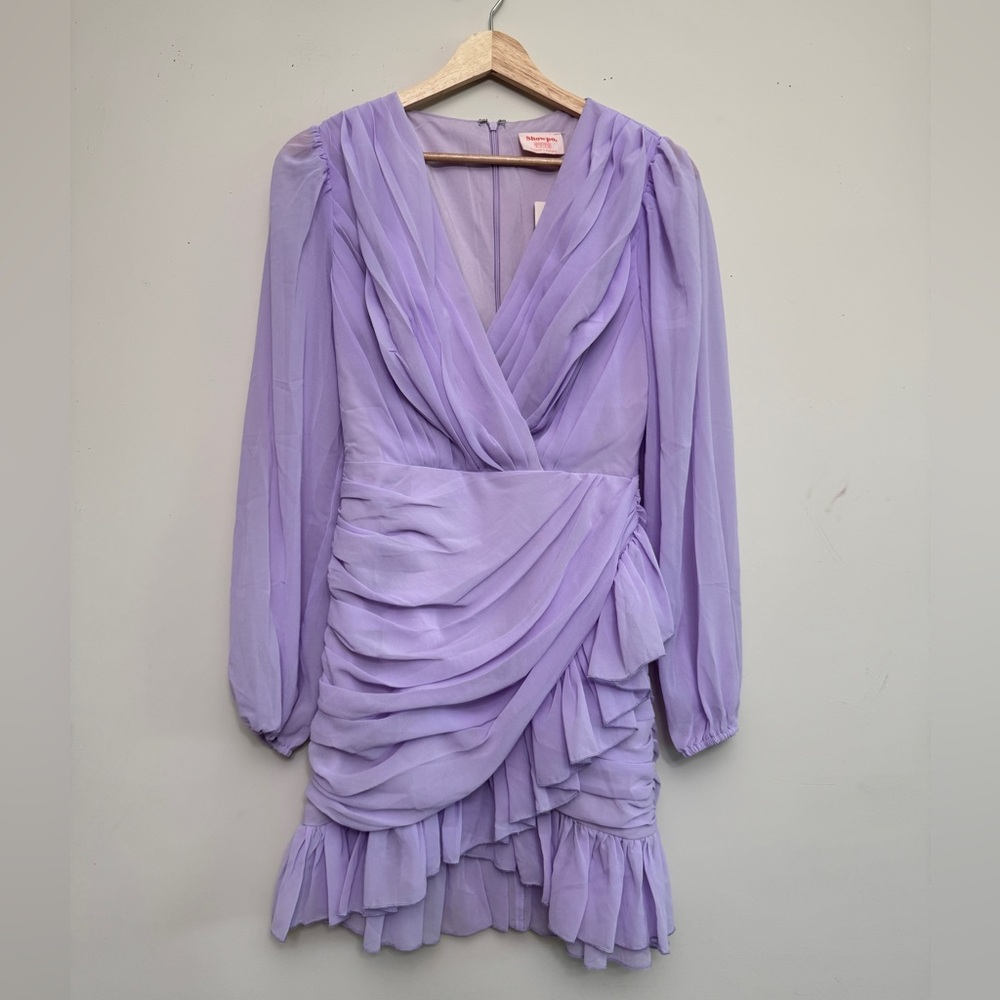 Showpo Purple Asymmetrical Ruched Wrap Dress